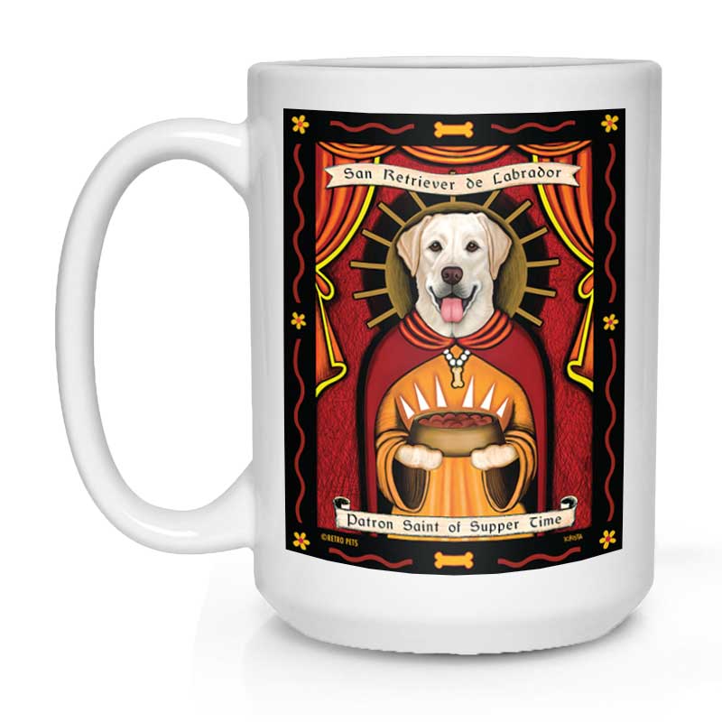 Labrador Retriever Art "Saint of Supper Time - Yellow Lab" 15 oz. White Mug