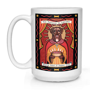 Labrador Retriever Art "Saint of Supper Time - Chocolate Lab" 15 oz. White Mug
