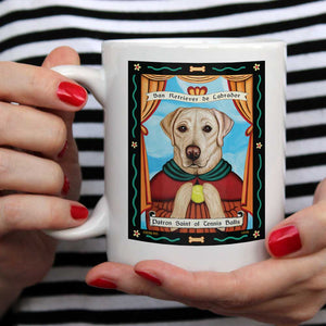 Labrador Retriever Art "Saint of Tennis Balls - Yellow Lab" 15 oz. White Mug