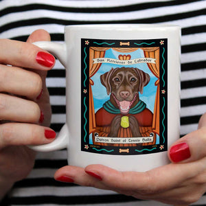 Labrador Retriever Art "Saint of Tennis Balls - Chocolate Lab" 15 oz. White Mug
