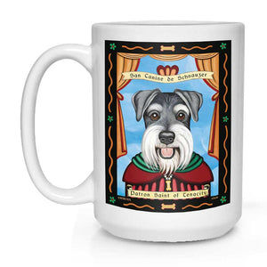 Schnauzer Art (Natural Ears) "Saint of Tenacity" 15 oz. White Mug