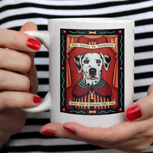 Dalmatian Art (Blue Eyes) "Saint of Perpetual Polka Dots" 15 oz. White Mug