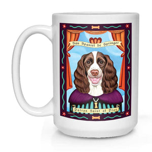 Springer Spaniel Art (Liver and White) "Saint of Play" 15 oz. White Mug