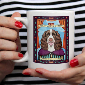 Springer Spaniel Art (Liver and White) "Saint of Play" 15 oz. White Mug