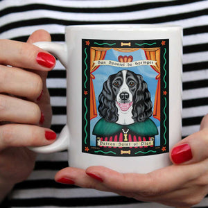Springer Spaniel Art (Black and White) "Saint of Play" 15 oz. White Mug