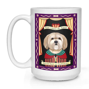 Lhasa Apso Art "Saint of Disobedience" 15 oz. White Mug