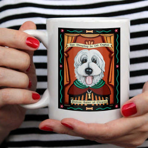 Old English Sheepdog Art "Saint of Clowns" 15 oz. White Mug