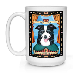 White Ceramic Mug | Border Collie Art | Retro Pets Art