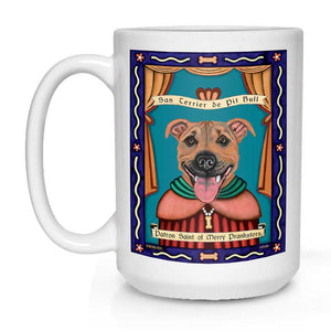 Pit Bull Terrier Art "Saint of Merry Pranksters" 15 oz. White Mug