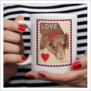 Dachshund Art - "LOVE Furever Stamp" 15 oz. White Mug