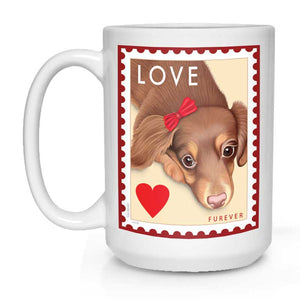Dachshund Art - "LOVE Furever Stamp" 15 oz. White Mug