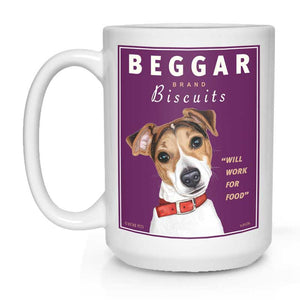 Jack Russell Art "Beggar Biscuits" 15 oz. White Mug