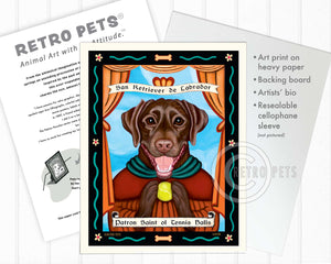Labrador Retriever Art - Chocolate "Patron Saint of Tennis Balls" Art Print by Krista Brooks