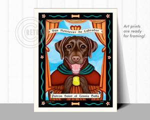 Labrador Retriever Art - Chocolate "Patron Saint of Tennis Balls" Art Print by Krista Brooks