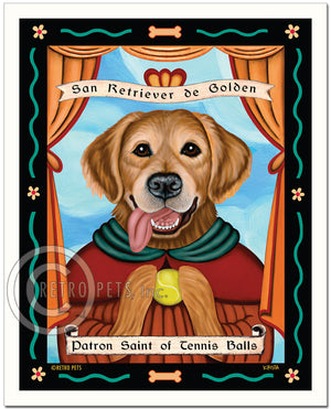 Golden Retriever Art "Patron Saint of Tennis Balls" Art Print by Krista Brooks