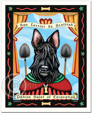 Scottish Terrier Art "Saint of Excavation" Paptron Pooch Art Print by Krista Brooks