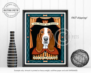 Basset Hound Art "Patron Saint of Speed Bumps" Art Print by Krista Brooks
