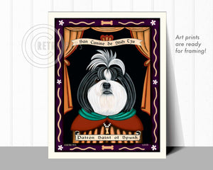 Shih-Tzu Art - B/W "Saint of Ankle Spunk" Art Print by Krista Brooks