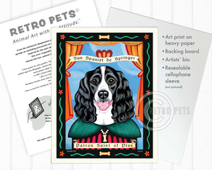 Springer Spaniel Art - B/W "Patron Saint of Play" Art Print by Krista Brooks