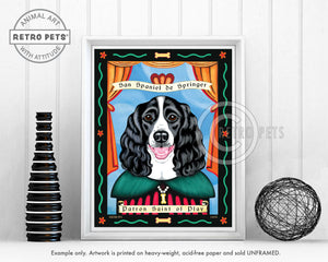 Springer Spaniel Art - B/W "Patron Saint of Play" Art Print by Krista Brooks