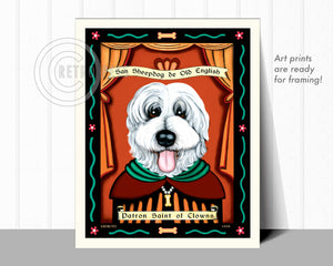 Old English Sheepdog Art "Patron Saint of Clowns" Art Print by Krista Brooks