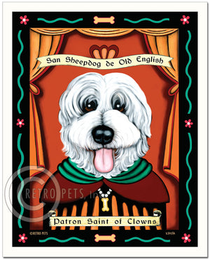 Old English Sheepdog Art "Patron Saint of Clowns" Art Print by Krista Brooks