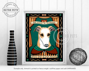 Greyhound Art "Patron Saint of Couch Potatoes" Art Print by Krista Brooks