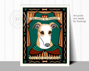 Greyhound Art "Patron Saint of Couch Potatoes" Art Print by Krista Brooks