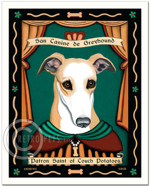 Greyhound Art "Patron Saint of Couch Potatoes" Art Print by Krista Brooks