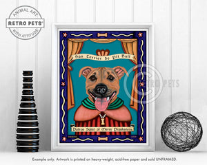 Pitbull Terrier Art "Saint of Merry Pranksters" Art Print by Krista Brooks