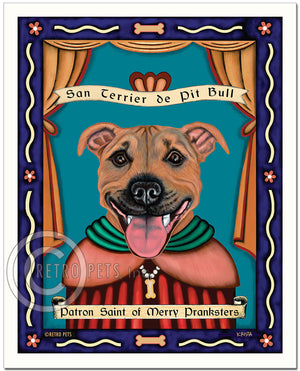 Pitbull Terrier Art "Saint of Merry Pranksters" Art Print by Krista Brooks