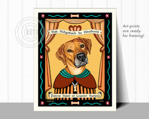 Rhodesian Ridgeback Art "Patron Saint of Counter Surfers" Art Print by Krista Brooks