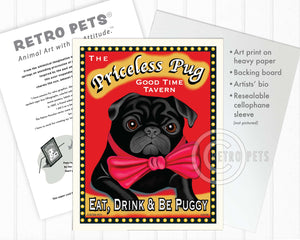 The Priceless Pug Art | the Priceless Black Pug Art | Retro Pets Art