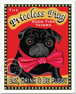 The Priceless Pug Art | the Priceless Black Pug Art | Retro Pets Art