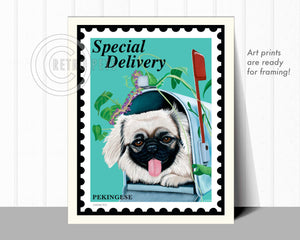 Pekingese Art "Special Delivery Pekingese" Art Print by Krista Brooks