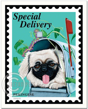 Pekingese Art "Special Delivery Pekingese" Art Print by Krista Brooks