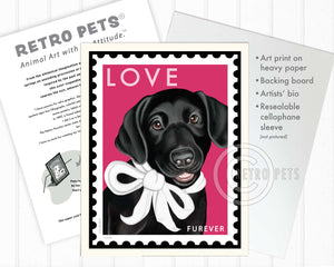 Labrador Puppy Art "Black Lab LOVE Furever Stamp" Art Print by Krista Brooks