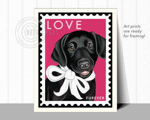 Labrador Puppy Art "Black Lab LOVE Furever Stamp" Art Print by Krista Brooks