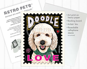 Goldendoodle Art "Doodle LOVE Stamp" | Retro Pets
