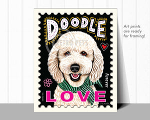 Goldendoodle Art "Doodle LOVE Stamp" | Retro Pets