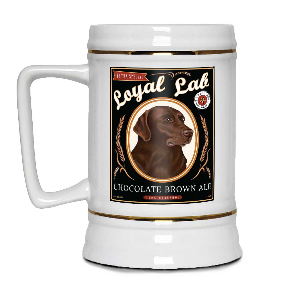 Labrador Retriever Art "Chocolate Brown Ale" 22oz. Beer Stein