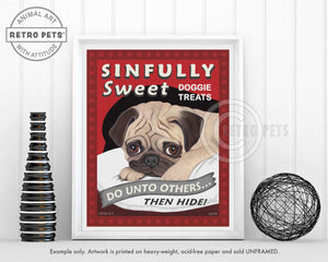 Pug Art "Sinfully Sweet Doggie Treats" Art Print by Krista Brooks