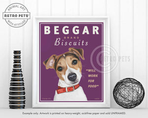 Jack Russell Art "Beggar Brand Biscuits" Art Print by Krista Brooks