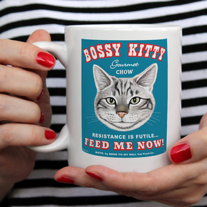 Ceramic Cat Mug | "Bossy Kitty" | Retro Pets Art
