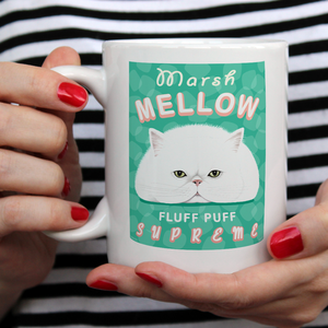 white cat art, persian cat art, marshmallow, cat coffee mug, cat lover gift, gift for cat lover, white persian cat