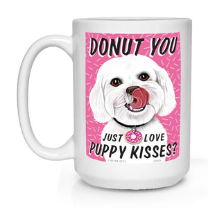 Maltese art, Mal-shi art, malshi art, gift for maltese lover, gift for Malshi lover, maltese lover gift, coffee mug, maltese coffee mug, malshi coffee mug, pink donuts