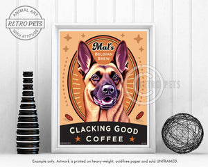 Belgian Malinois | "Mal's Belgian Brew" Faux Coffee Label | Art Print