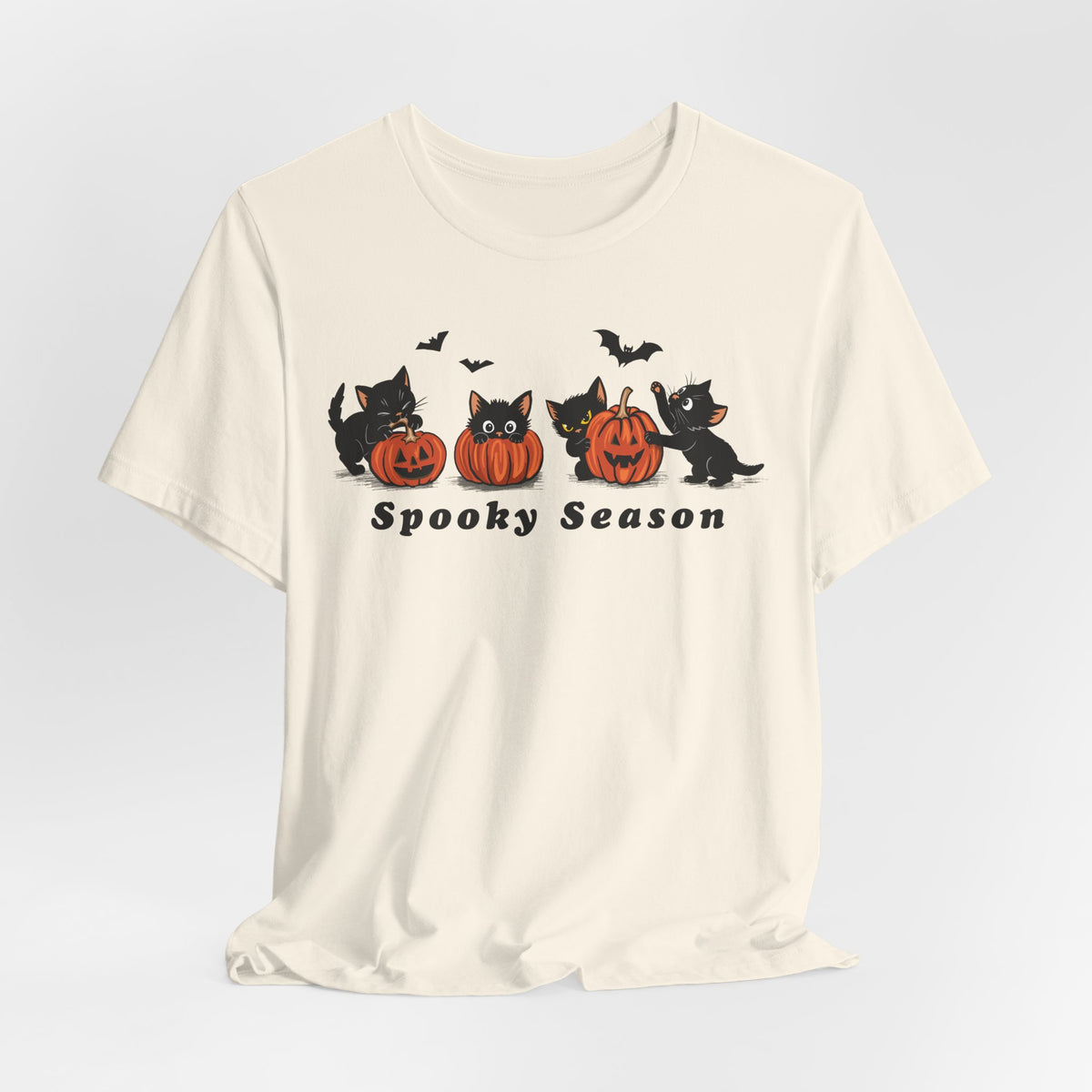 Spooky Season Halloween cat t-shirt in Natural on white background