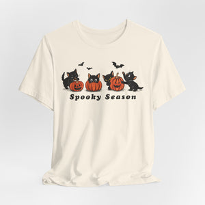 Spooky Season Halloween cat t-shirt in Natural on white background