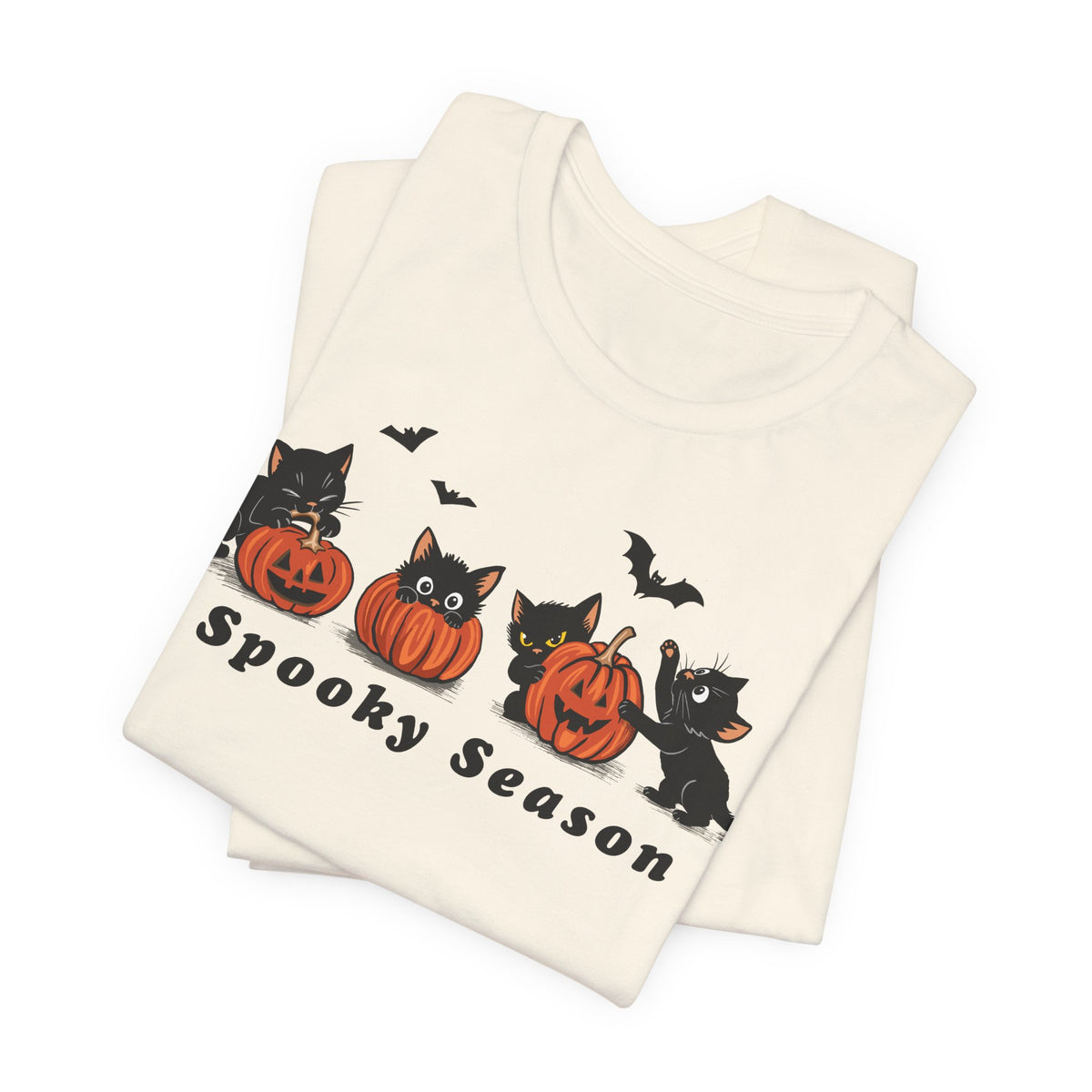 Spooky Season Halloween cat t-shirt in Natural, folded